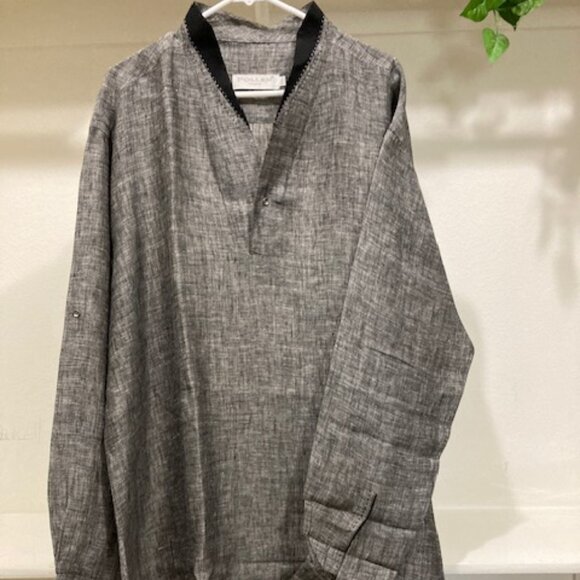 Grey black linen kurta - Picture 1 of 4